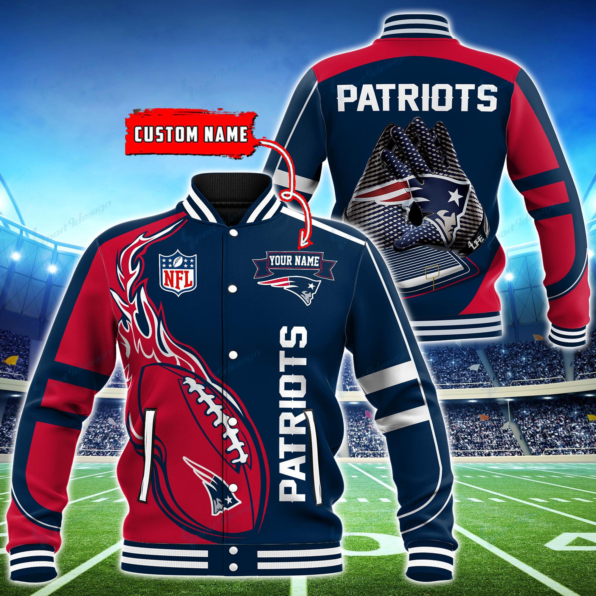 New England Patriots Personalized Baseball Jacket for Men & Women | NFL Team Fan Gift