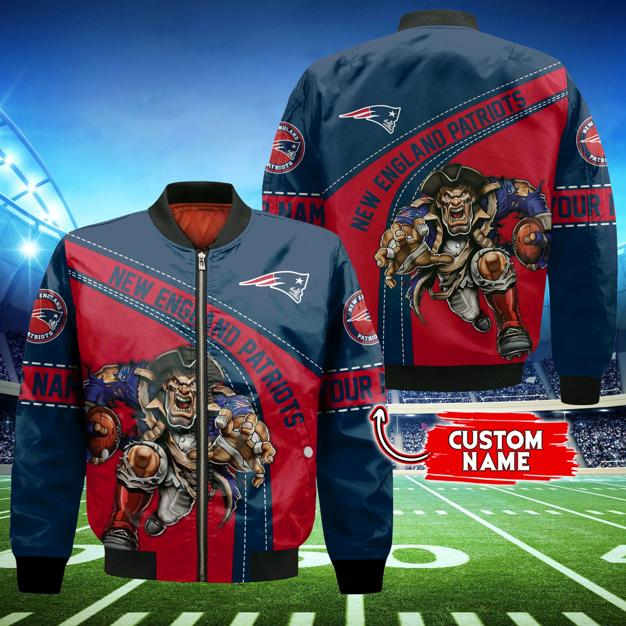 New England Patriots Personalized Thick Bomber Jacket | NFL Team Jacket for Men & Women | Football Fan Gift