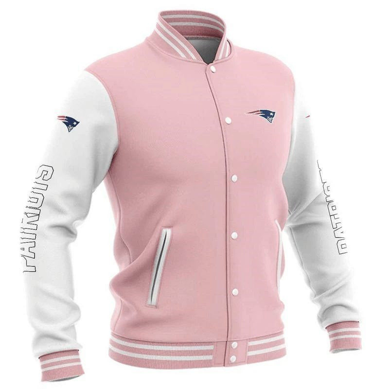 New England Patriots Pink White Basic Varsity Baseball Jacket for Men & Women | NFL Team Fan Gift