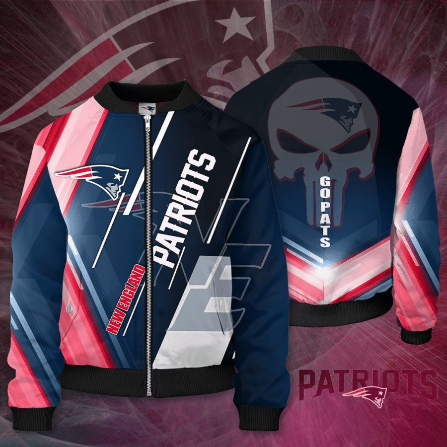 New England Patriots Punisher Skull Bomber Jacket | NFL Team Jacket for Men & Women | Football Fan Gift