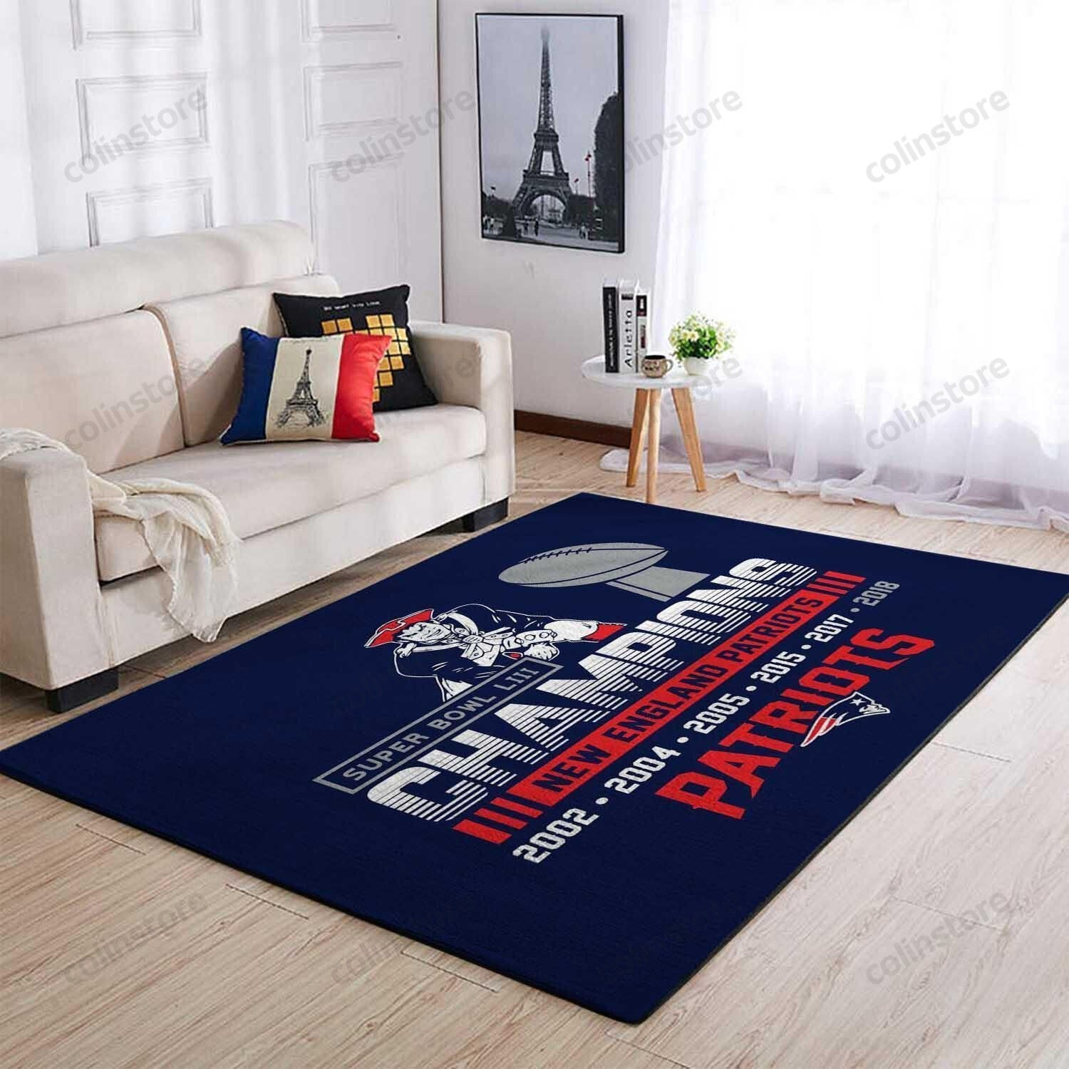 New England Patriots Rectangle Area Rug – Full Print Carpet For Living Room & Bedroom Home Decor