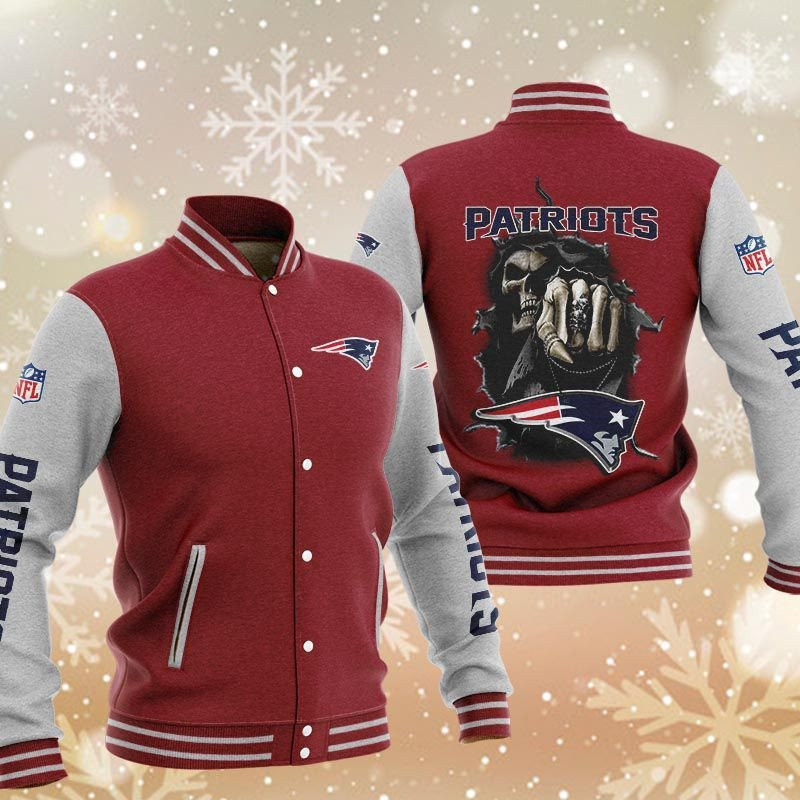New England Patriots Red Grey Edition Varsity Baseball Jacket for Men & Women | NFL Team Fan Gift