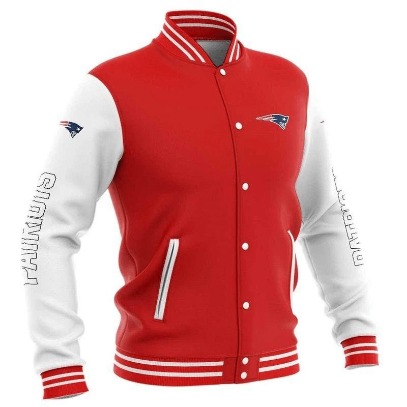 New England Patriots Red White Basic Varsity Baseball Jacket for Men & Women | NFL Team Fan Gift