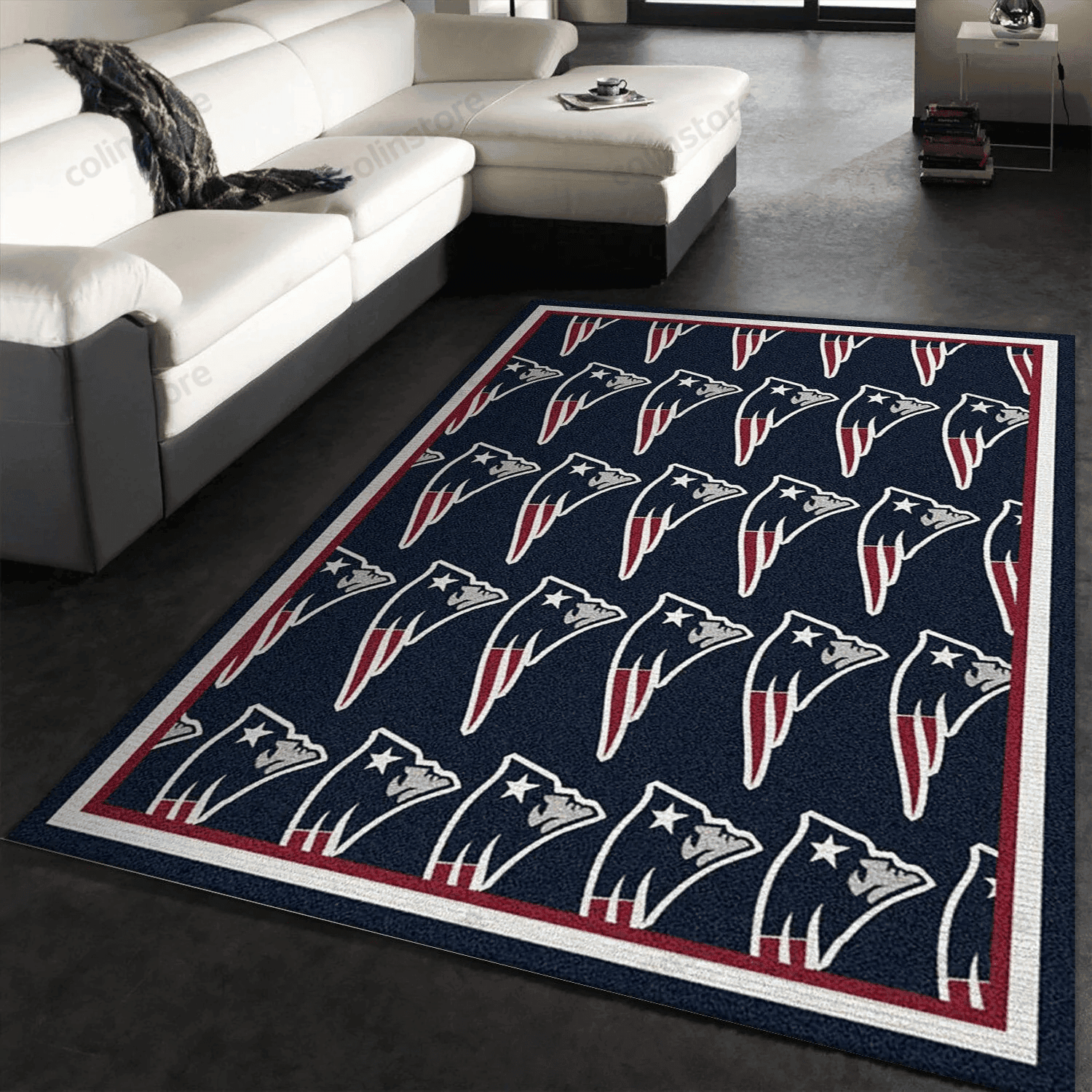 New England Patriots Repeat Rug Team Rectangle Area Rug – Full Print Carpet For Living Room & Bedroom Home Decor