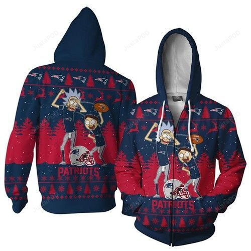 New England Patriots Rick And Morty Dance Ugly Christmas 3D All Over Print Hoodie & Zip Hoodie