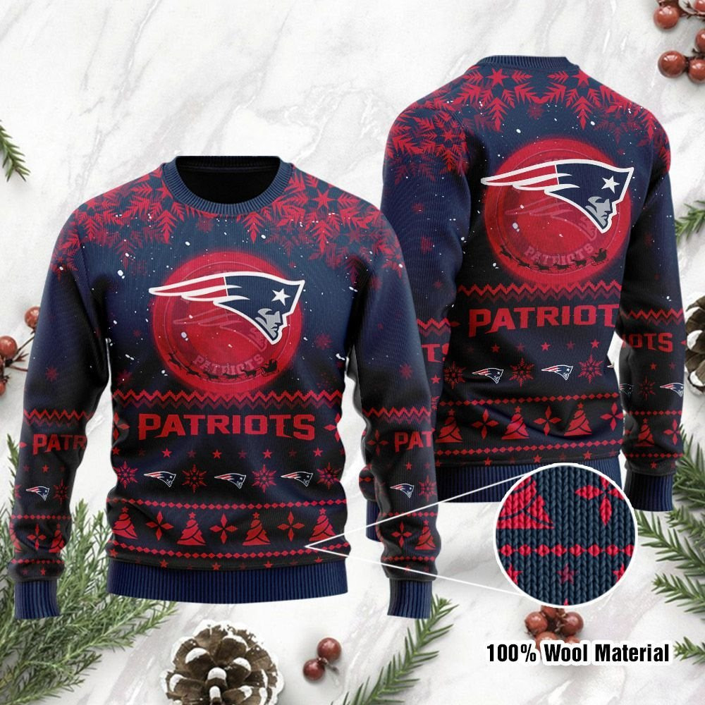 New England Patriots Santa Claus In The Moon Ugly Christmas Sweater, Perfect Holiday Gift