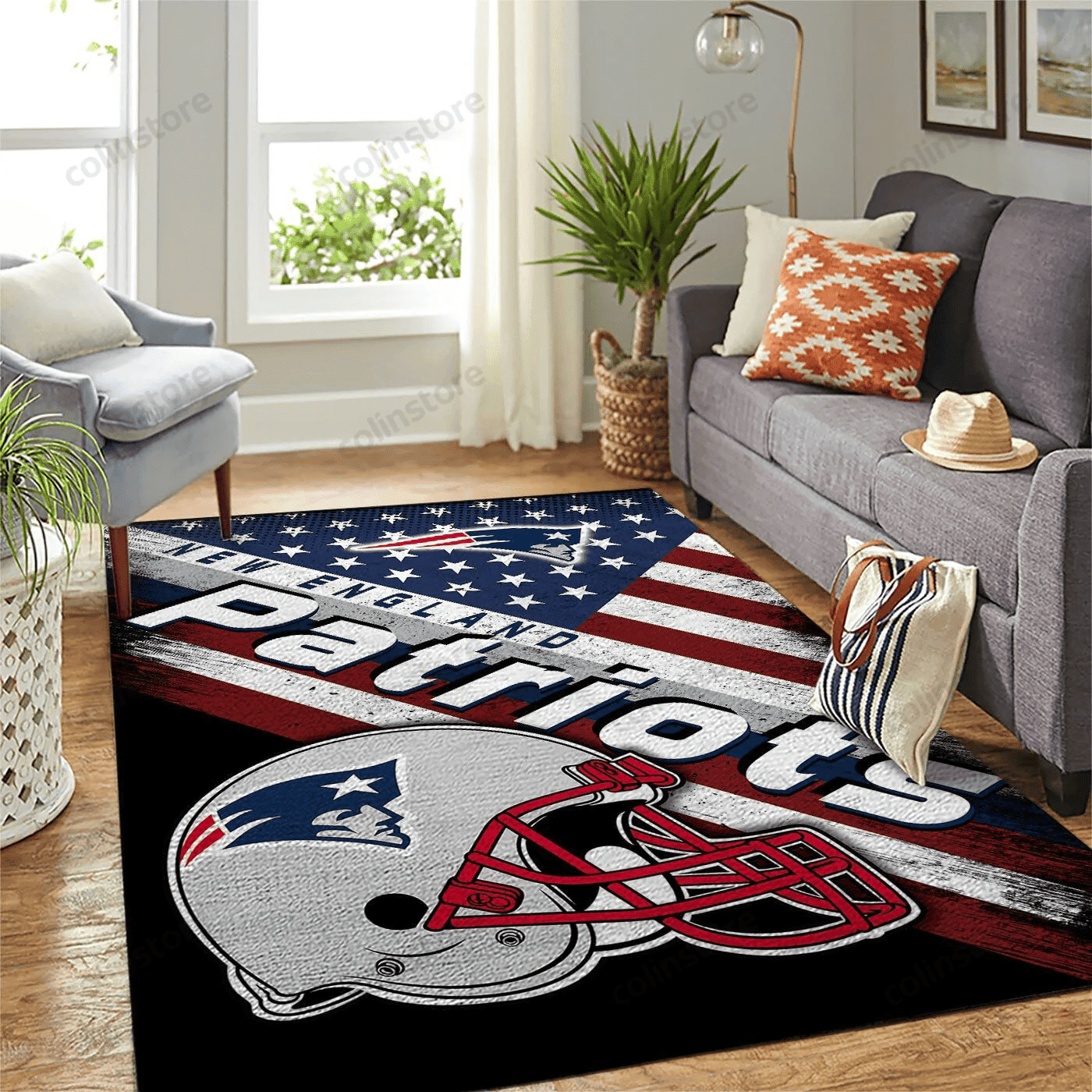 New England Patriots Team Logo American Rectangle Area Rug – Full Print Carpet For Living Room & Bedroom Home Decor