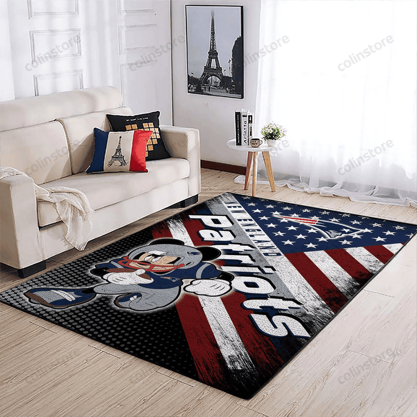 New England Patriots Team Logo Mickey Us Rectangle Area Rug – Full Print Carpet For Living Room & Bedroom Home Decor
