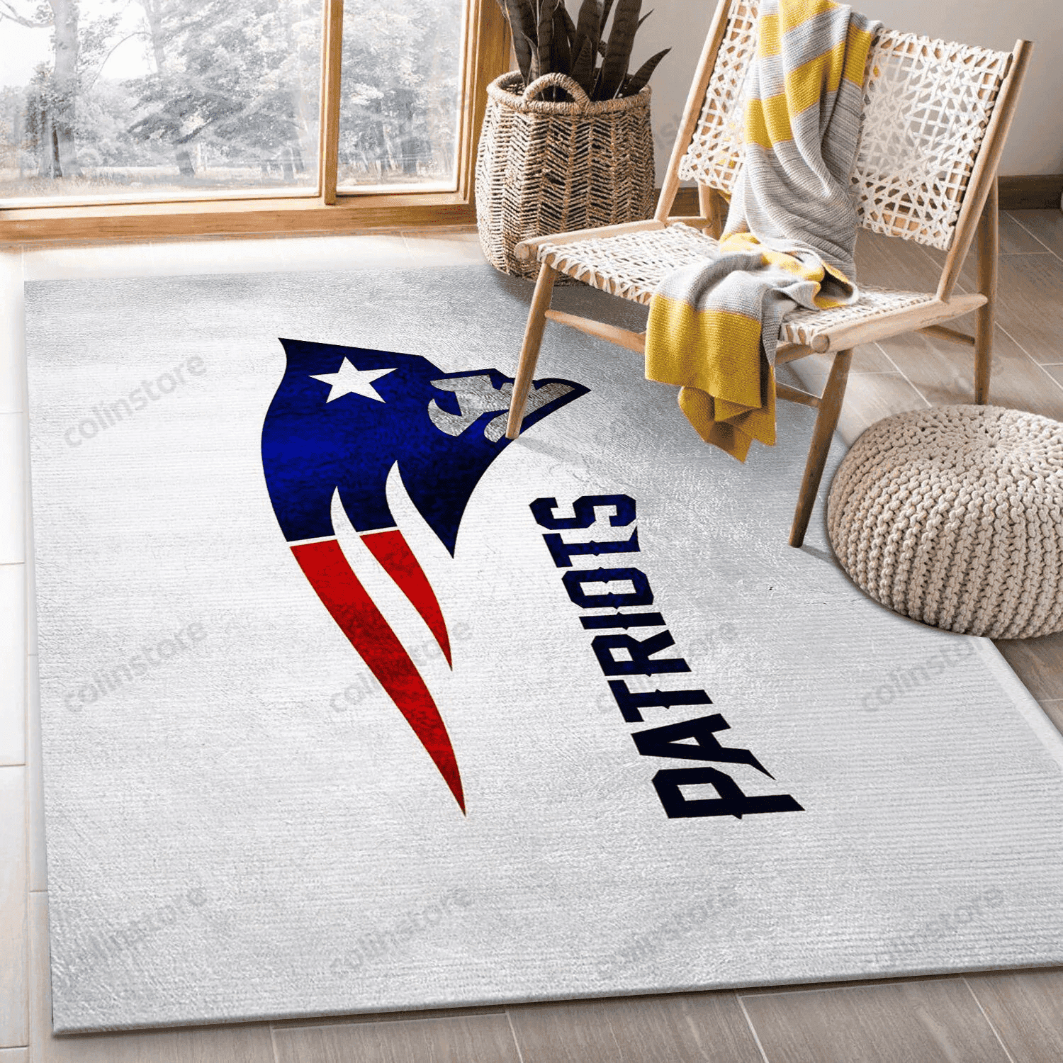 New England Patriots Team Logo Rectangle Area Rug – Full Print Carpet For Living Room & Bedroom Home Decor