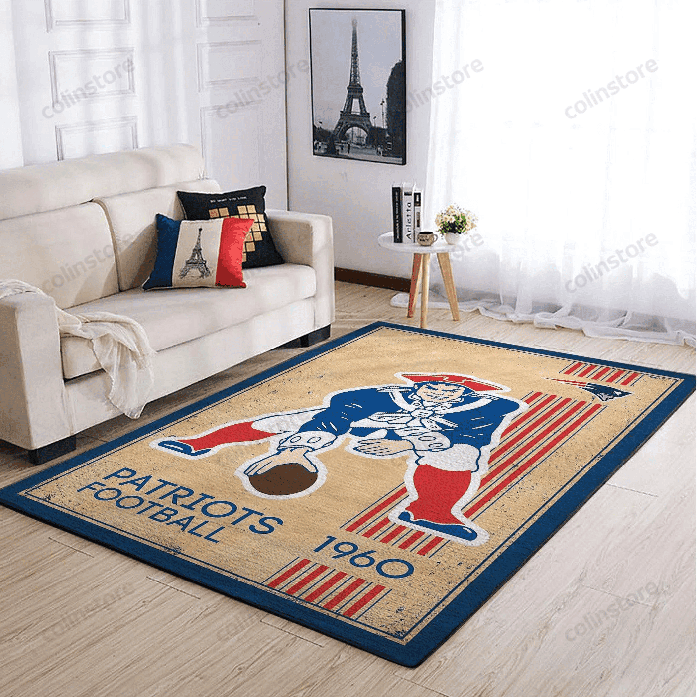 New England Patriots Team Logo Retro Rectangle Area Rug – Full Print Carpet For Living Room & Bedroom Home Decor