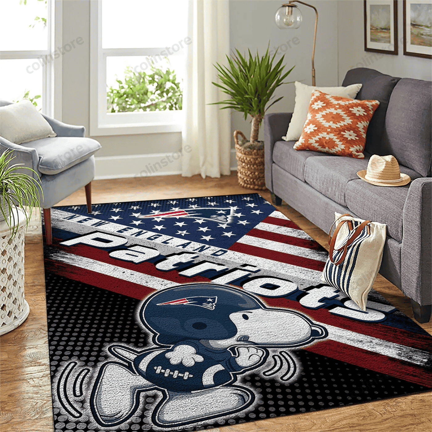New England Patriots Team Logo Snoopy Us Rectangle Area Rug – Full Print Carpet For Living Room & Bedroom Home Decor