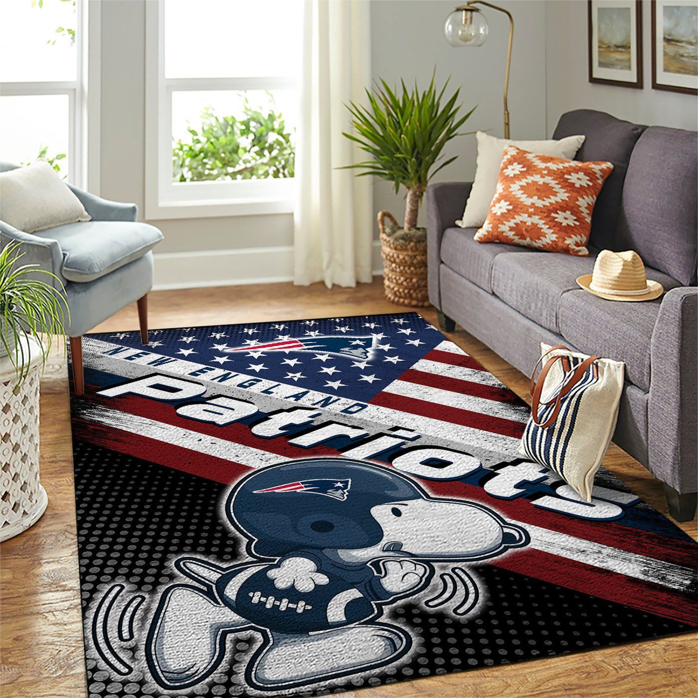 New England Patriots Team Logo Snoopy Us Rectangle Area Rug – Full Print Carpet For Living Room & Bedroom Home Decor