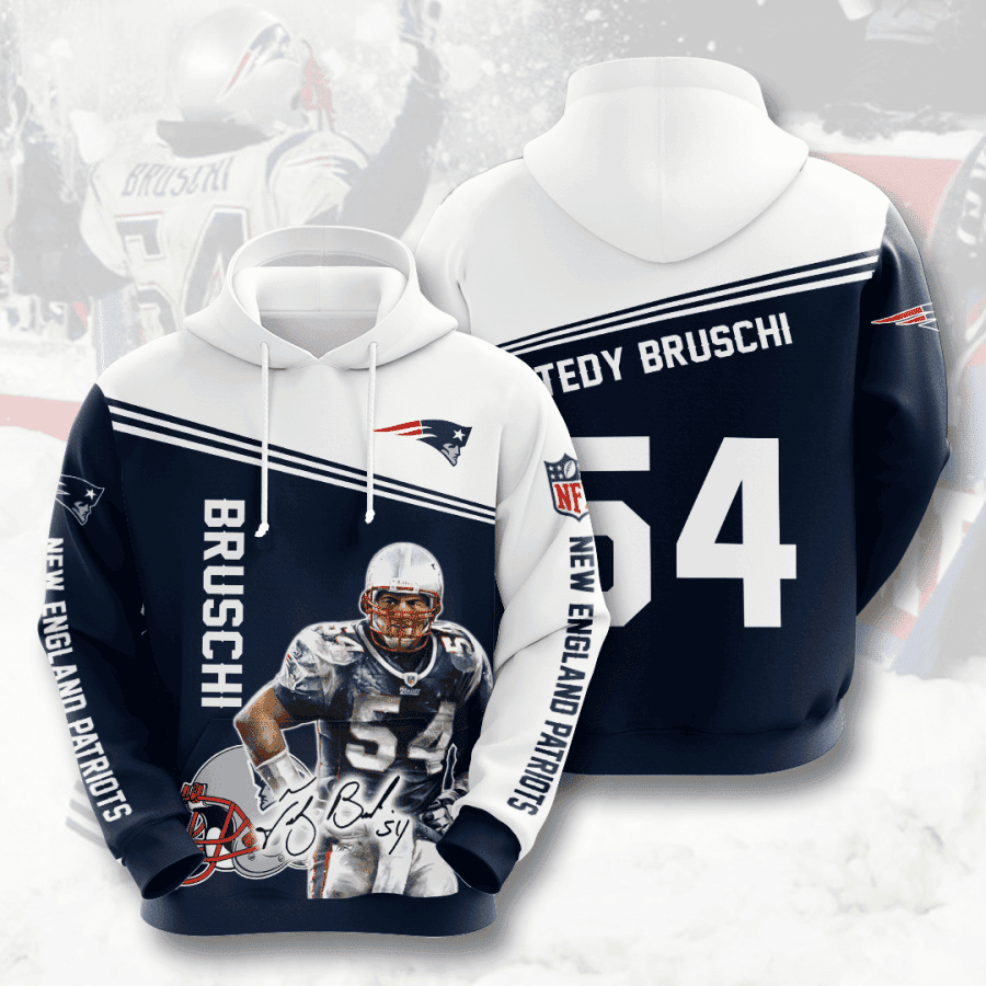 New England Patriots Tedy Bruschi 54 3D All Over Print Hoodie & Zip Hoodie