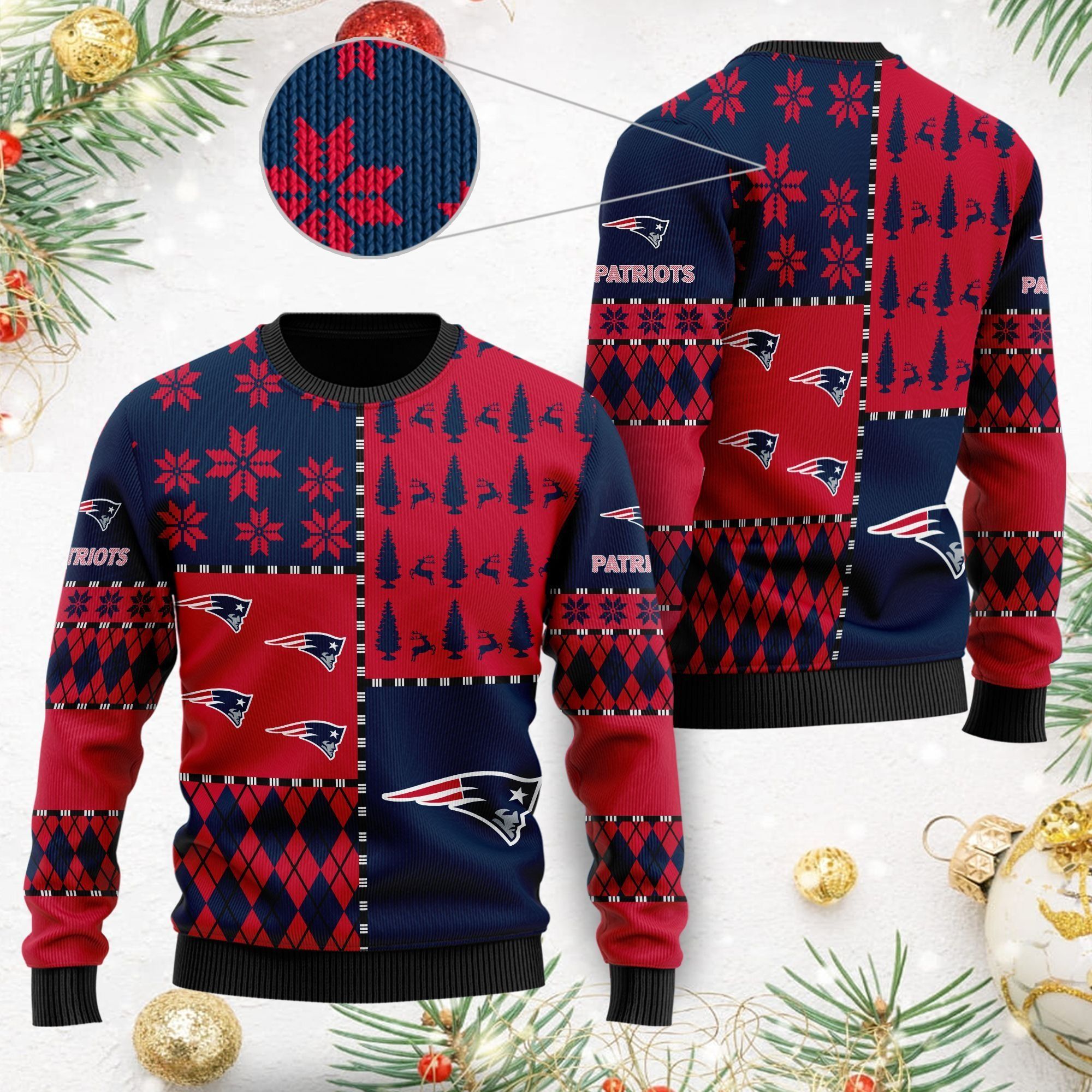 New England Patriots Ugly Christmas Sweater Full Size For Sale Best Christmas Gift For Patriots Fans