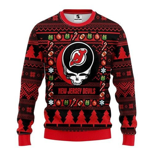 New Jersey Devils Grateful Dead Christmas For Fans Ugly Christmas Sweater, Perfect Holiday Gift
