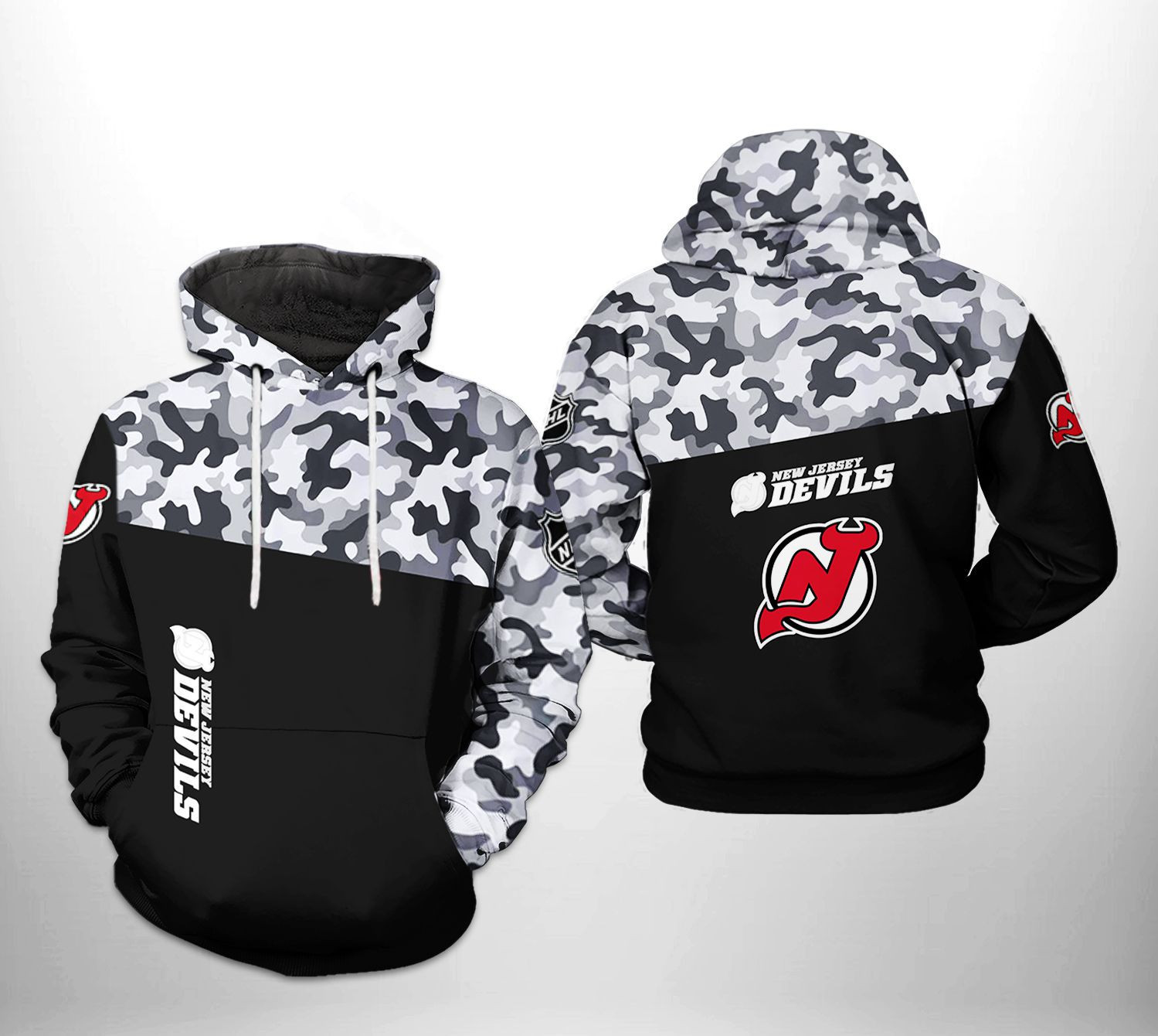 New Jersey Devils NHL Camo Veteran 3D All Over Print Hoodie & Zip Hoodie