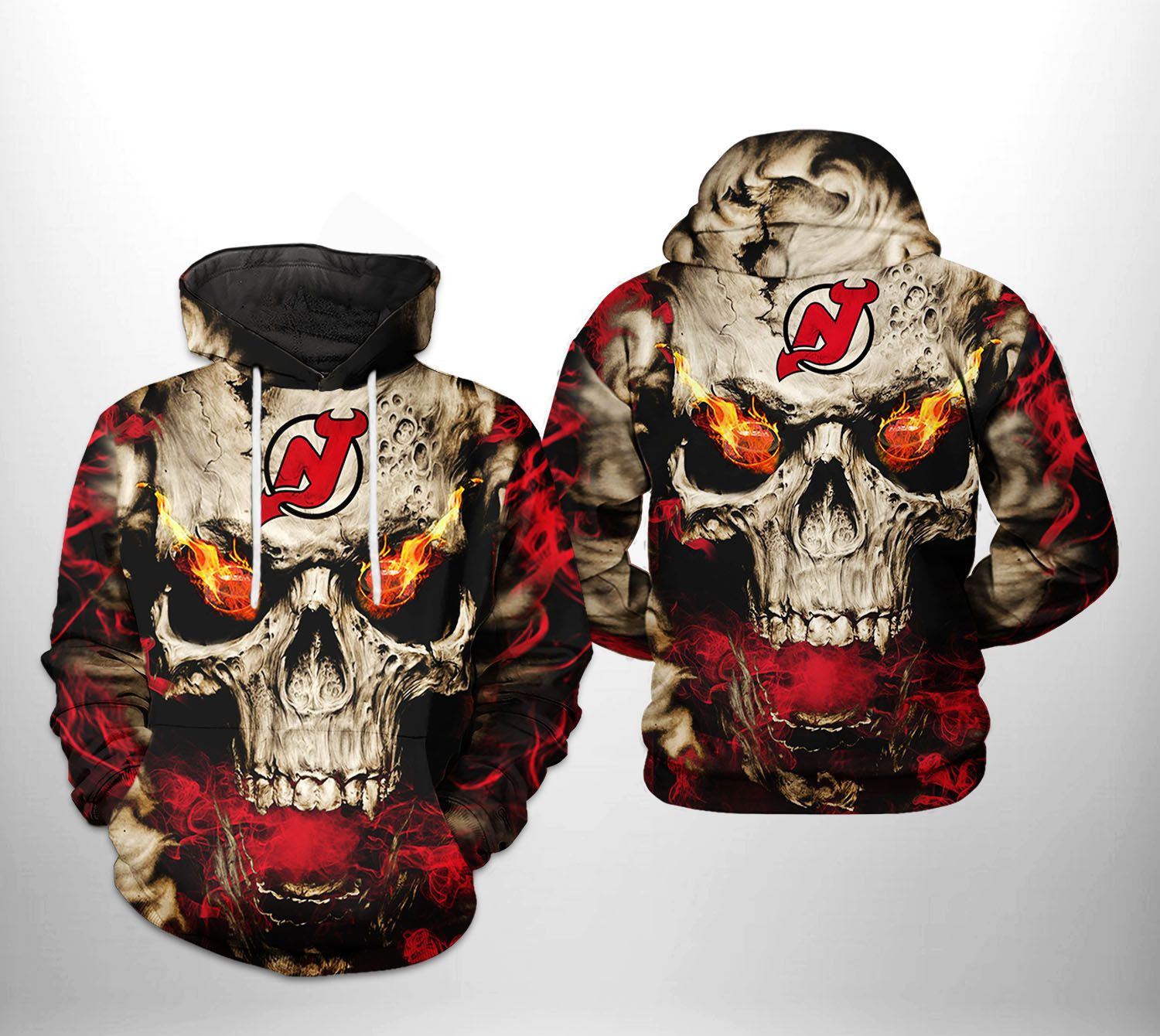 New Jersey Devils NHL Skull 3D All Over Print Hoodie & Zip Hoodie