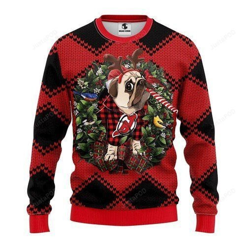 New Jersey Devils Pug Dog For Unisex Ugly Christmas Sweater,