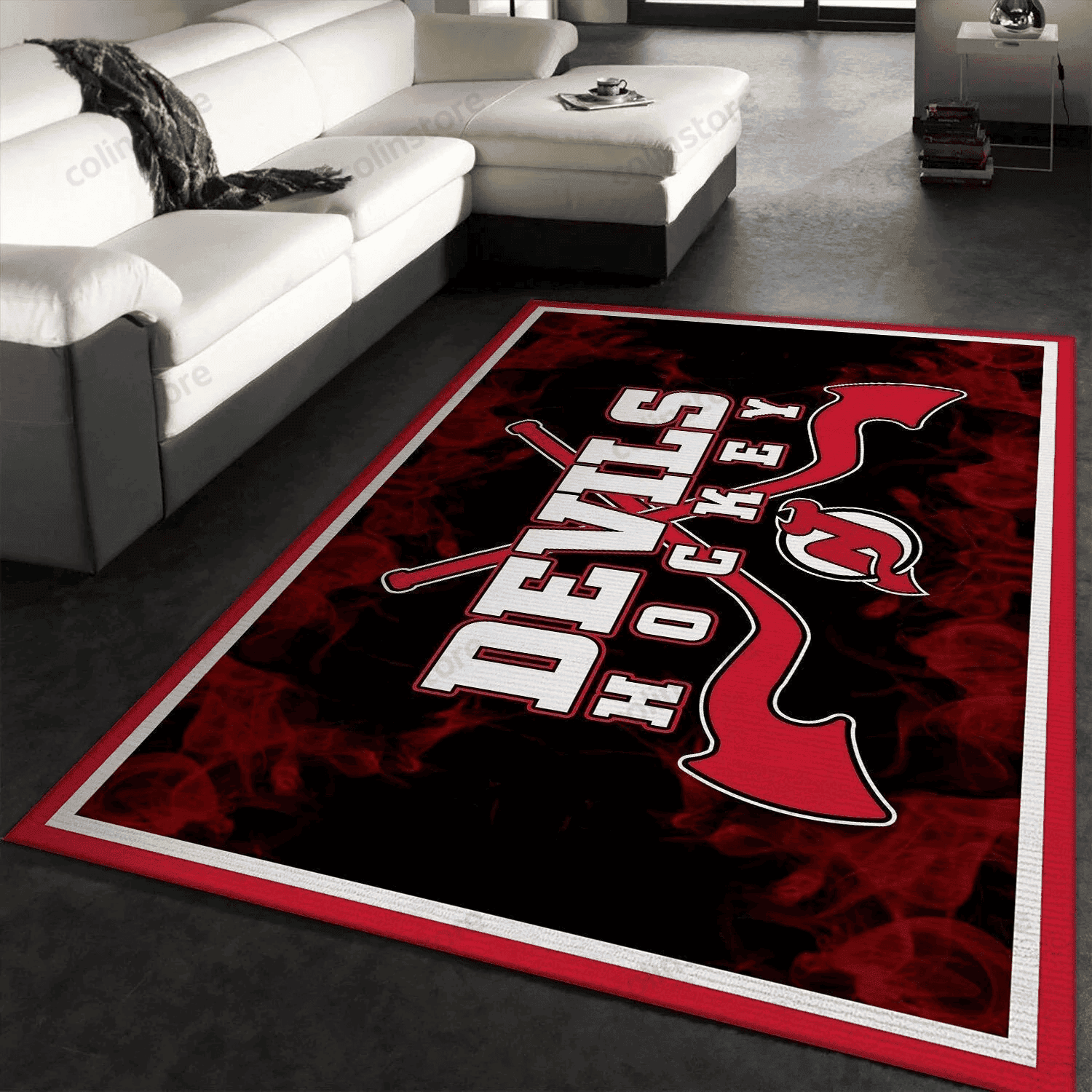 New Jersey Devils Rectangle Area Rug – Full Print Carpet For Living Room & Bedroom Home Decor