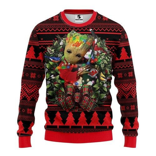 New Jersey Devils Skull Flower Christmas For Fans Ugly Christmas Sweater,