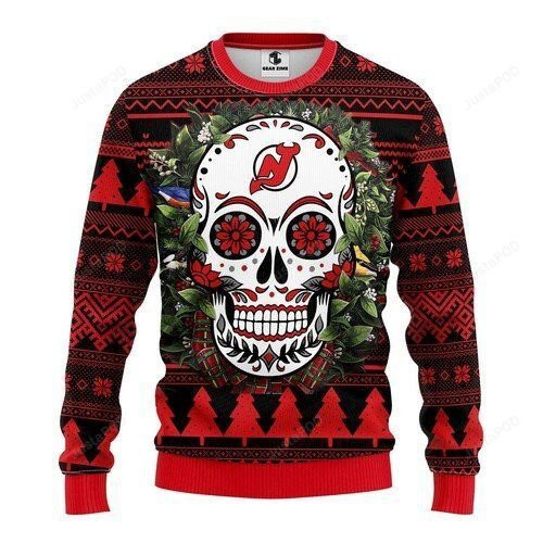 New Jersey Devils Skull Ugly Christmas Sweater, Perfect Holiday Gift