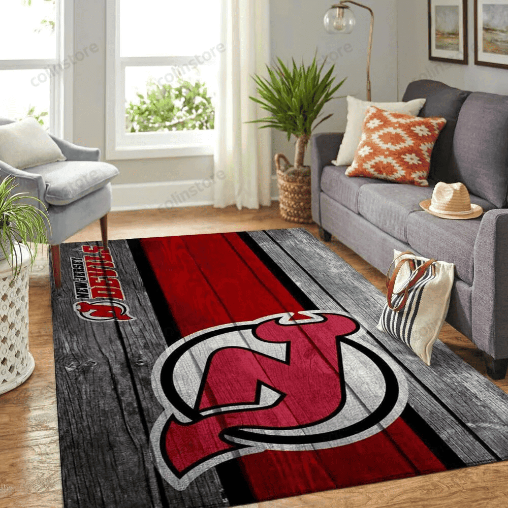 New Jersey Devils Team Logo Rectangle Area Rug – Full Print Carpet For Living Room & Bedroom Home Decor