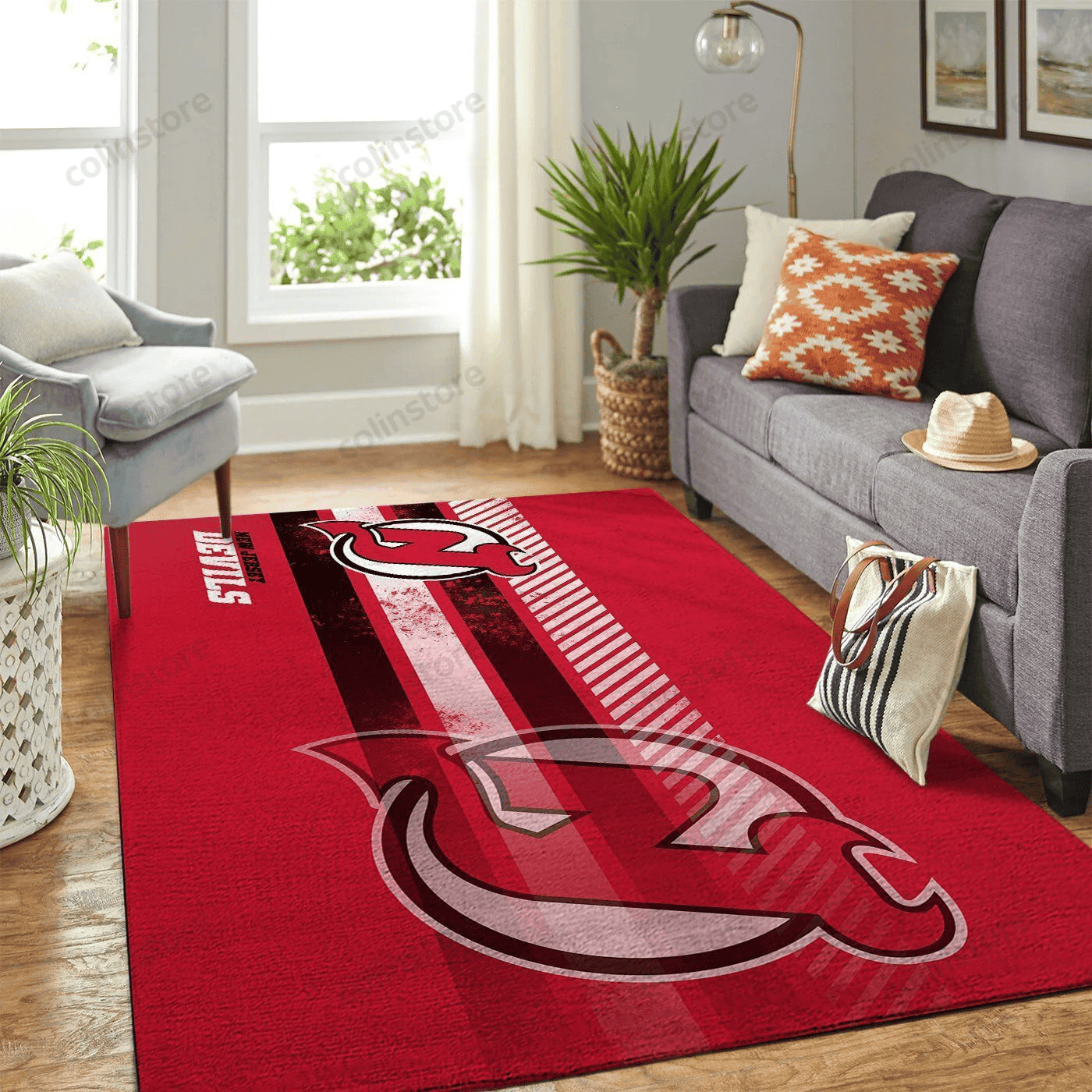 New Jersey Devils Team Logo Rectangle Area Rug – Full Print Carpet For Living Room & Bedroom Home Decor