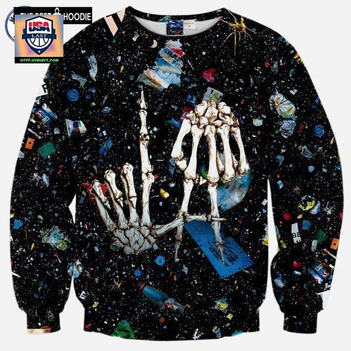 New Mens Fashion Sweater 3D Printed Space Debris Skull Hands Hoodies Casual Autumn