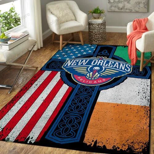 New Orleans Pelicans Basketball Irish St Patricks Day Flag Cross 3D Rectangle Area Rug – Full Print Carpet For Living Room & Bedroom Home Decor