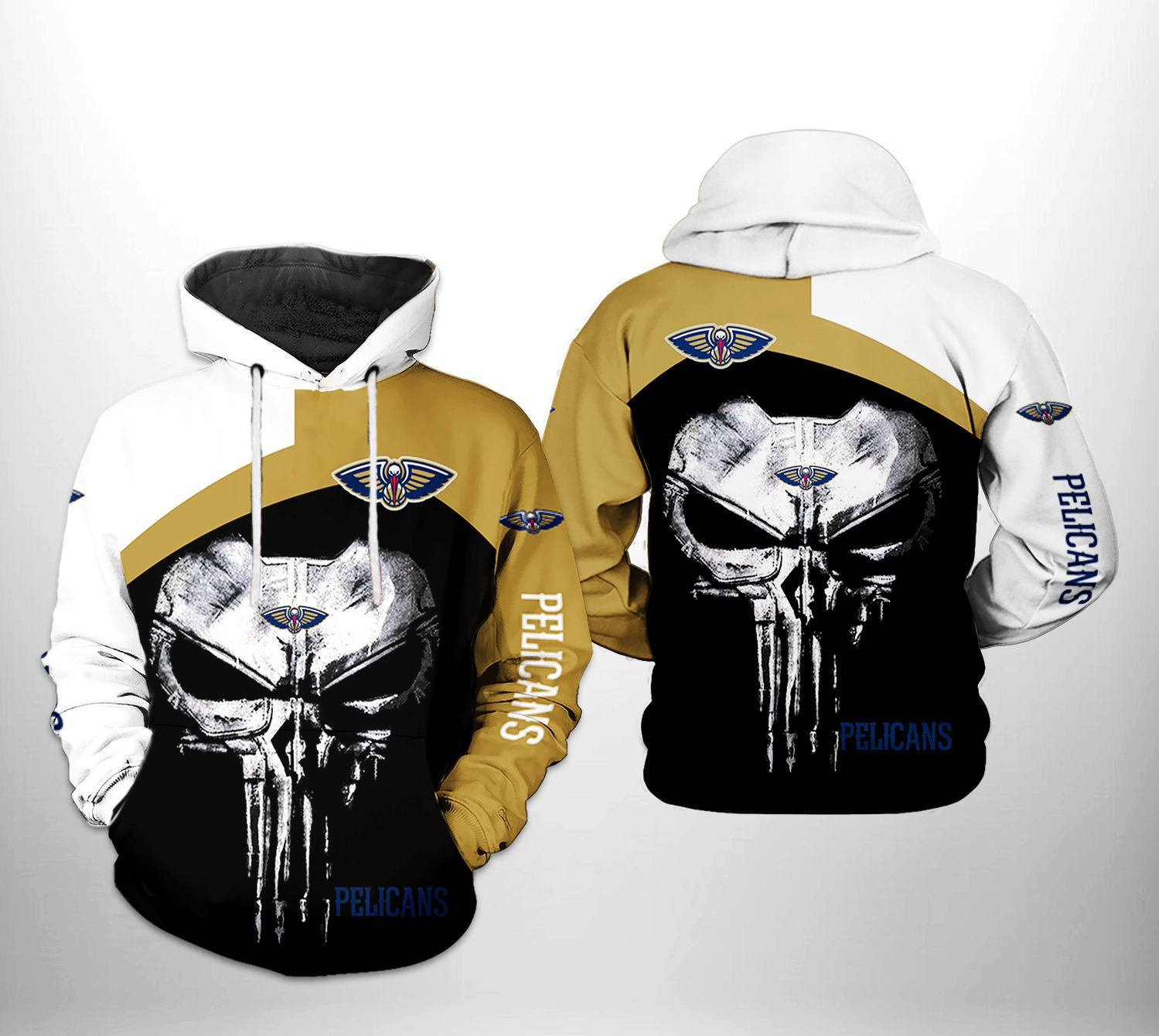 New Orleans Pelicans NBA Skull Punisher Team 3D All Over Print Hoodie & Zip Hoodie