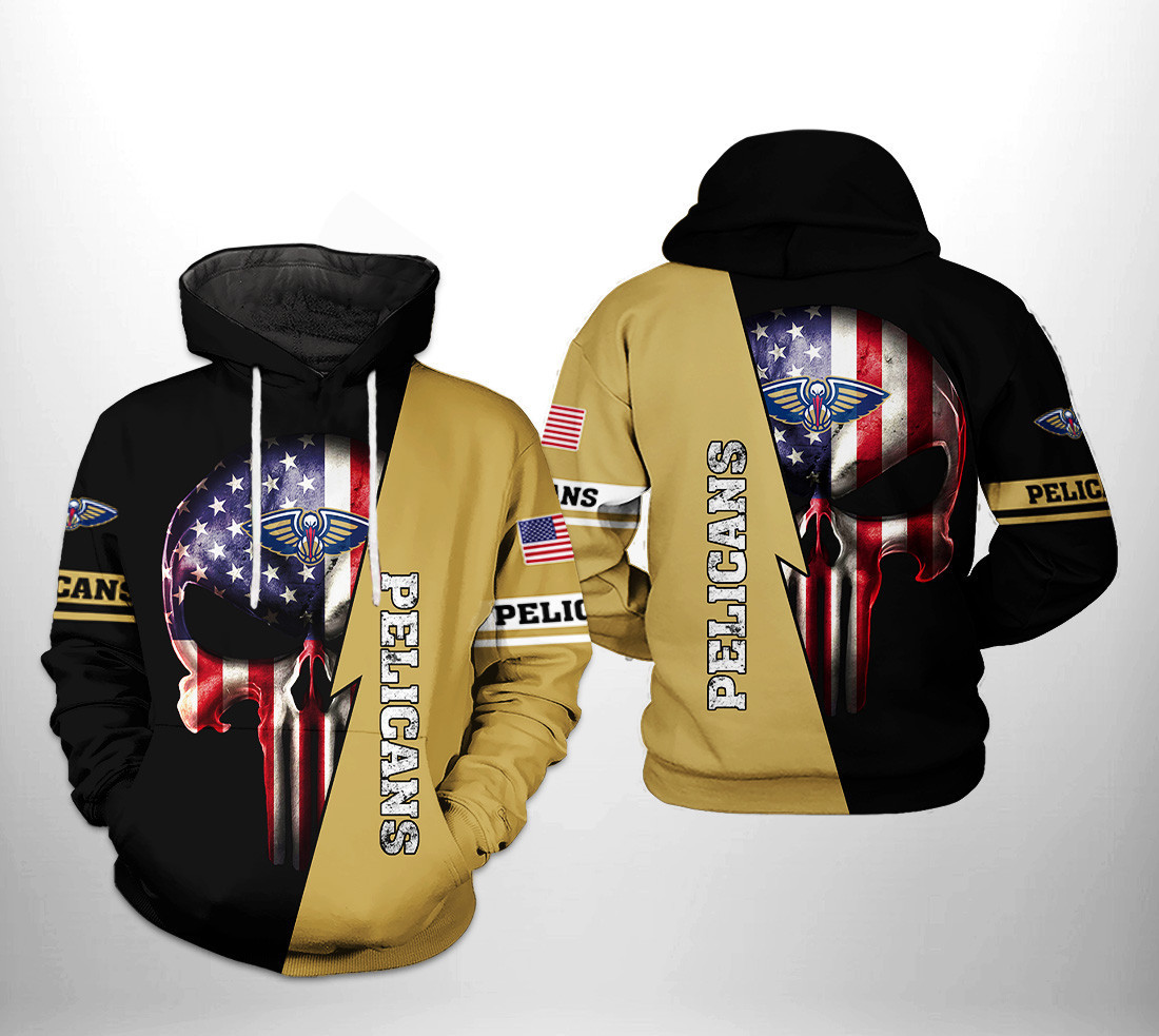 New Orleans Pelicans NBA US Flag Skull Team 3D All Over Print Hoodie & Zip Hoodie