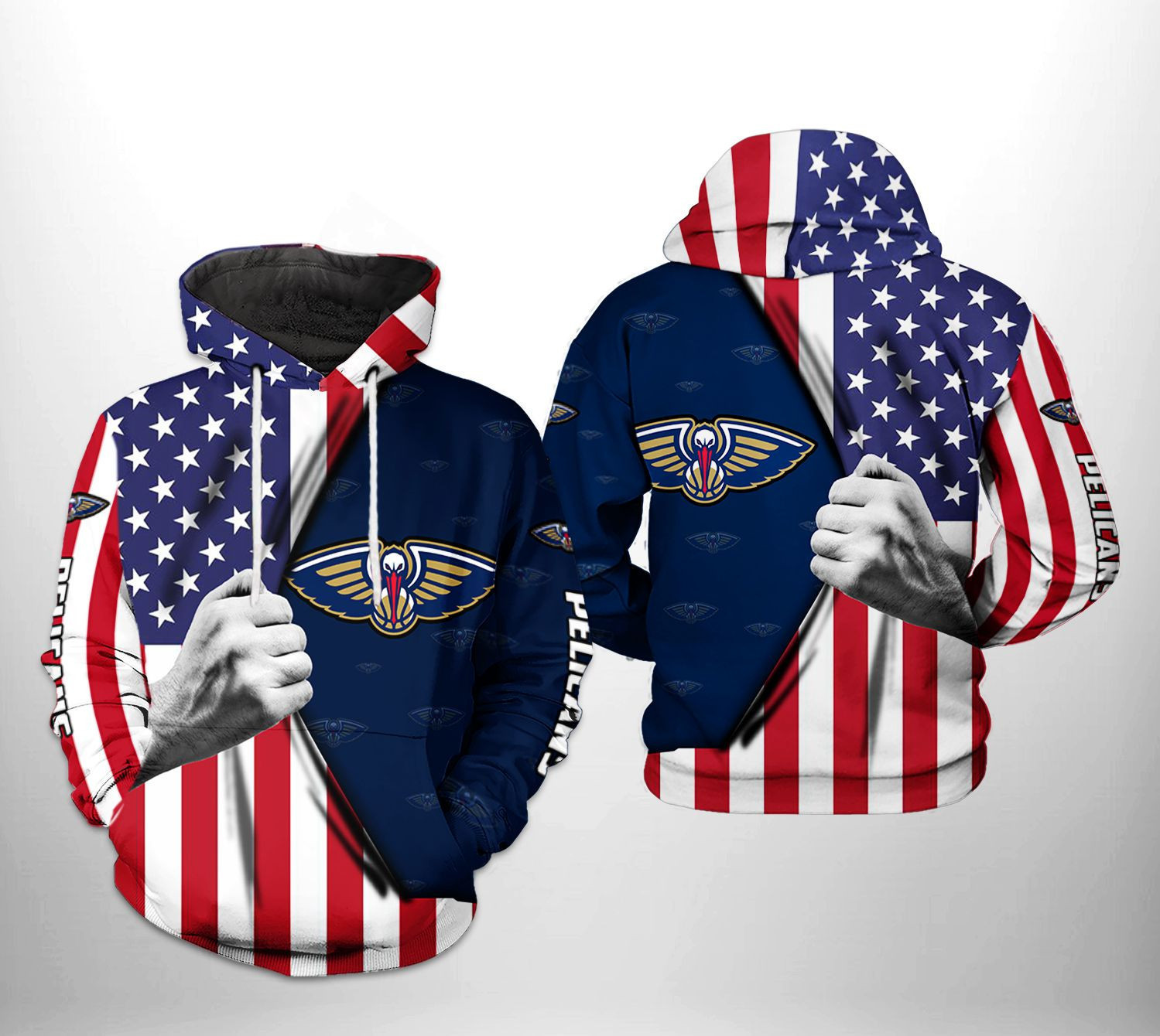 New Orleans Pelicans NBA US Flag Team 3D All Over Print Hoodie & Zip Hoodie