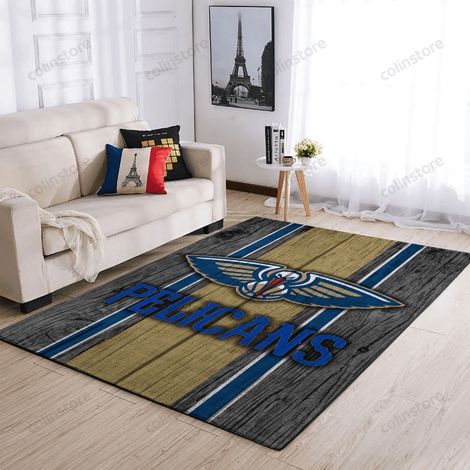 New Orleans Pelicans Team Logo Wooden Rectangle Area Rug – Full Print Carpet For Living Room & Bedroom Home Decor
