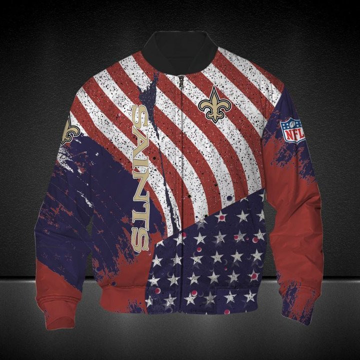 New Orleans Saints American Flag Duty Bomber Jacket | NFL Team Jacket for Men & Women | Football Fan Gift