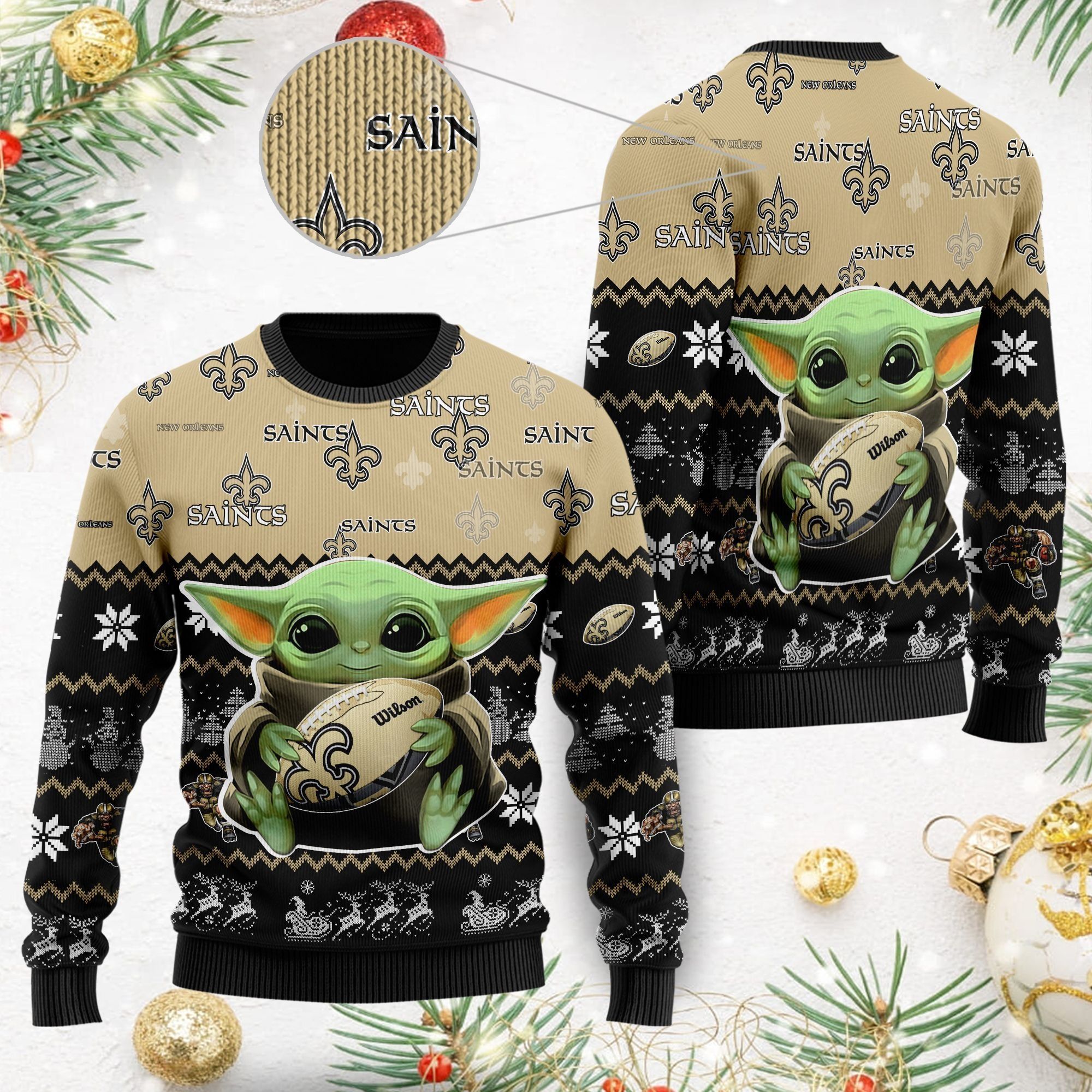 New Orleans Saints Baby Yoda Ugly Christmas Sweater For American Football Fans