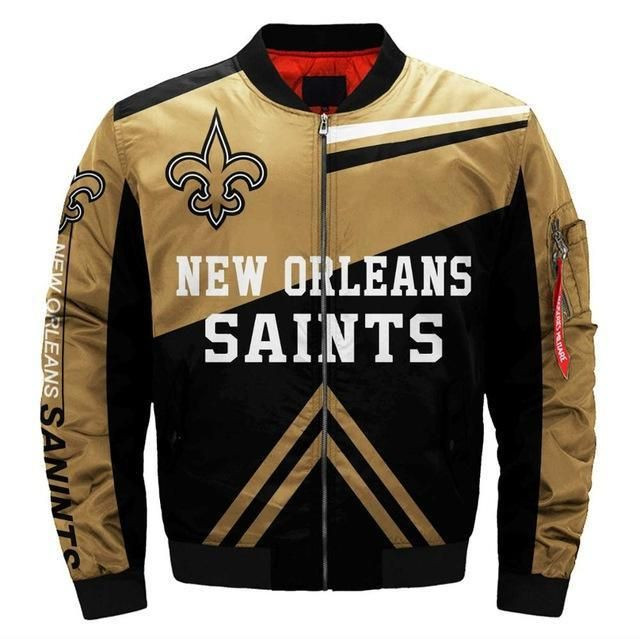 New Orleans Saints Black Golden Arrow Bomber Jacket | NFL Team Jacket for Men & Women | Football Fan Gift