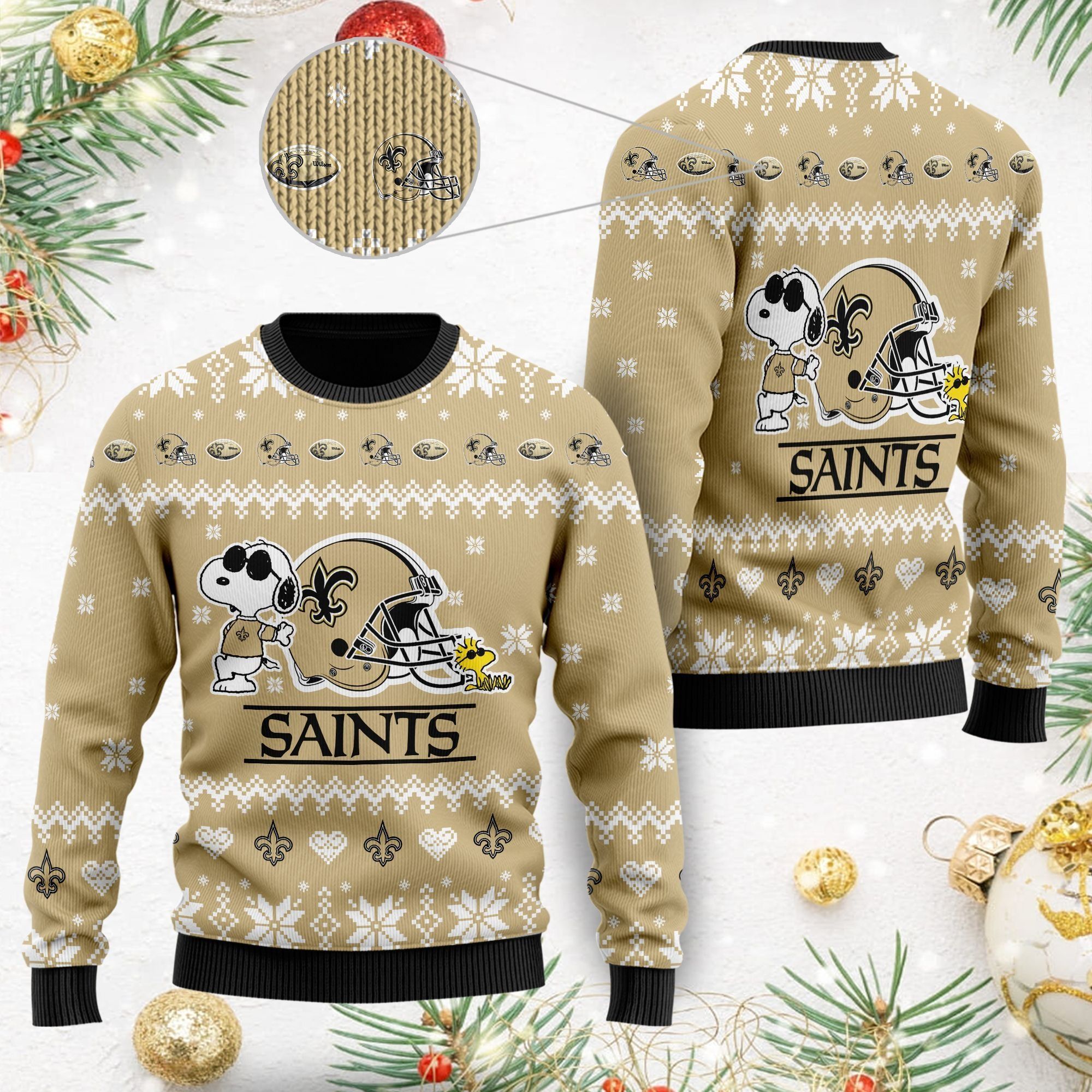 New Orleans Saints Cute The Snoopy Show Football Helmet 3D All Over Print Ugly Christmas Sweater For American Football Players And Fans On Christmas Days