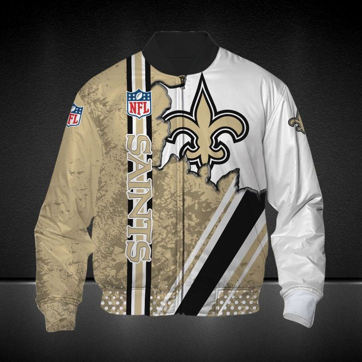 New Orleans Saints Golden White Scratch Logo In Heart Bomber Jacket | NFL Team Jacket for Men & Women | Football Fan Gift