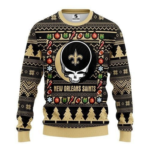 New Orleans Saints Grateful Dead Ugly Christmas Sweater, Perfect Holiday Gift