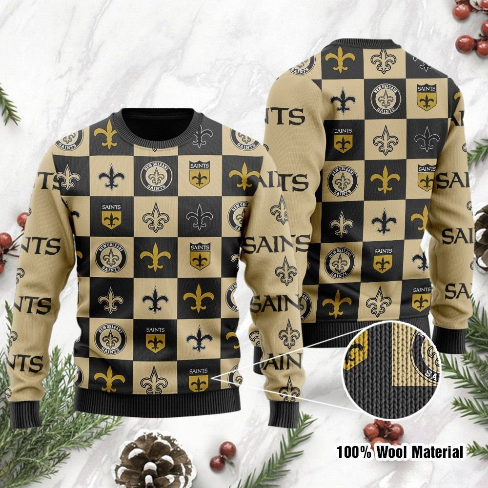 New Orleans Saints Logo Checkered Flannel Ugly Christmas Sweater, Perfect Holiday Gift