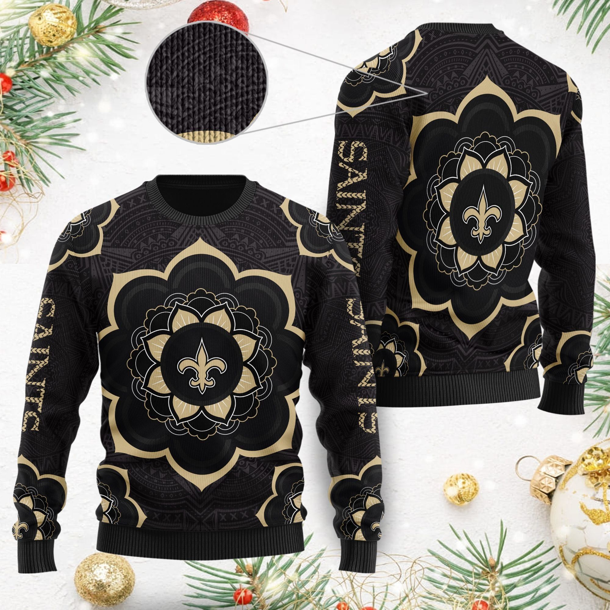 New Orleans Saints Mandala Logo Ugly Christmas Sweater NFL Football Fans On Xmas