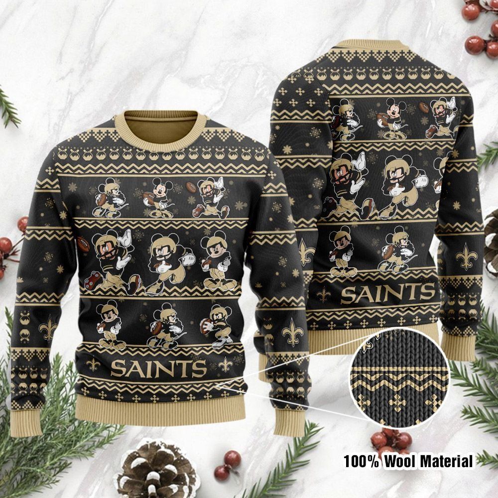 New Orleans Saints Mickey Mouse Ugly Christmas Sweater Holiday Party Men Women Plus Size