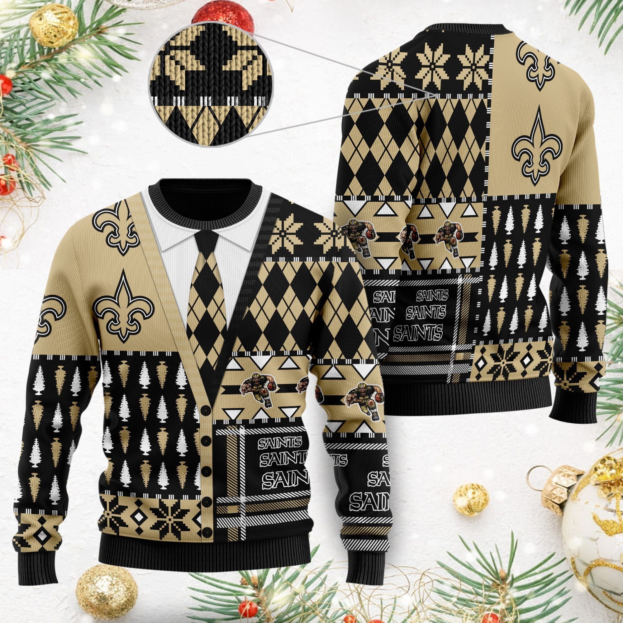 New Orleans Saints NFL American Football Team Cardigan Style 3D Men And Women Ugly Christmas Sweater For Sport Lovers On Christmas Days