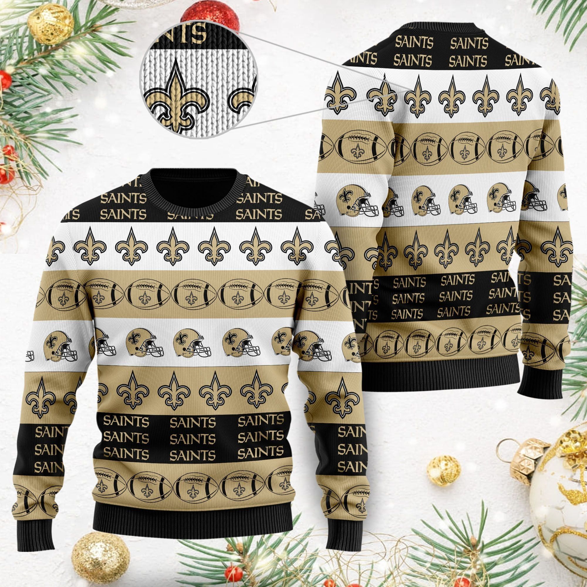 New Orleans Saints NFL American Football Team Logo Helmet Symbols Men Women Ugly Christmas Sweater