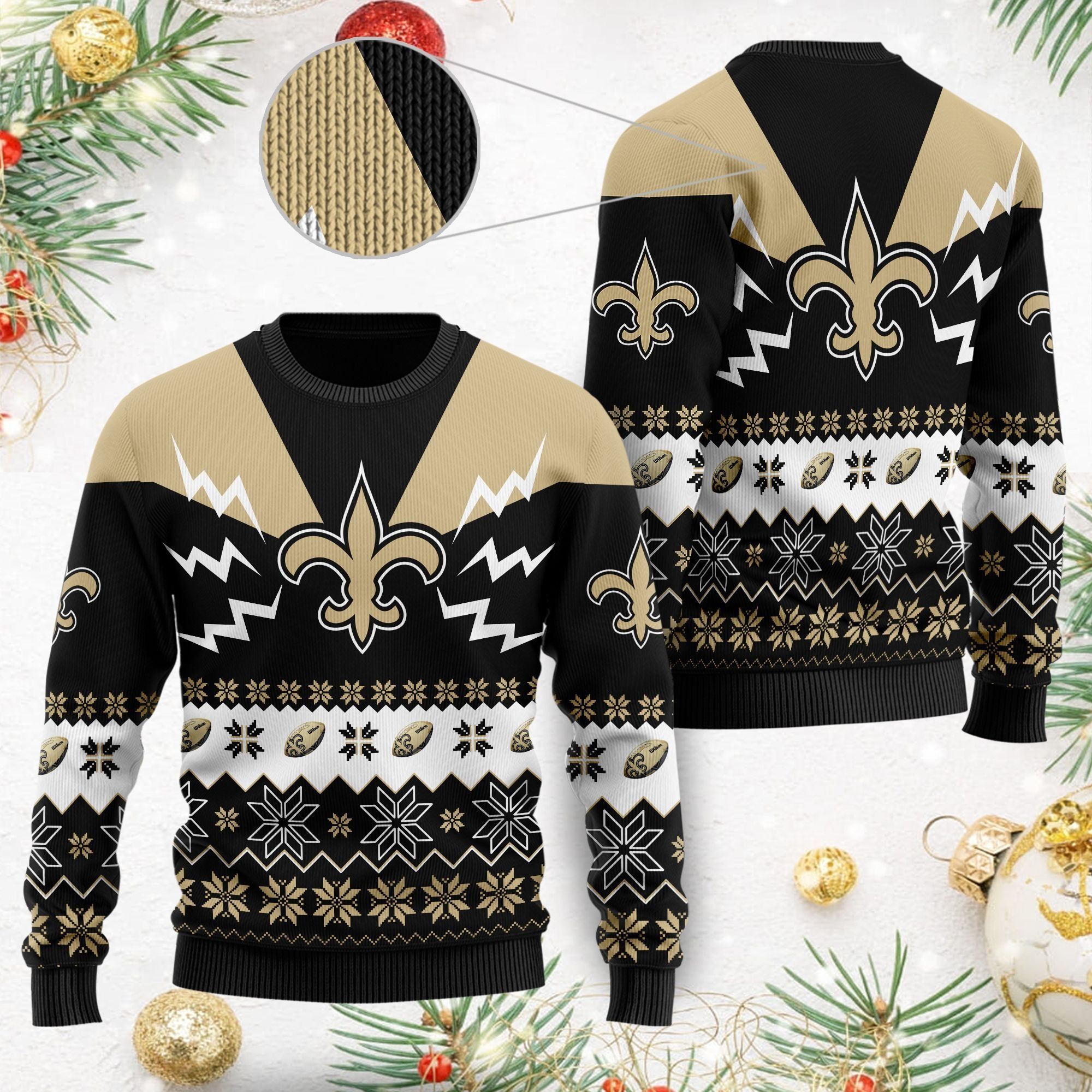 New Orleans Saints NFL Football Team Logo Symbol 3D Ugly Christmas Sweater