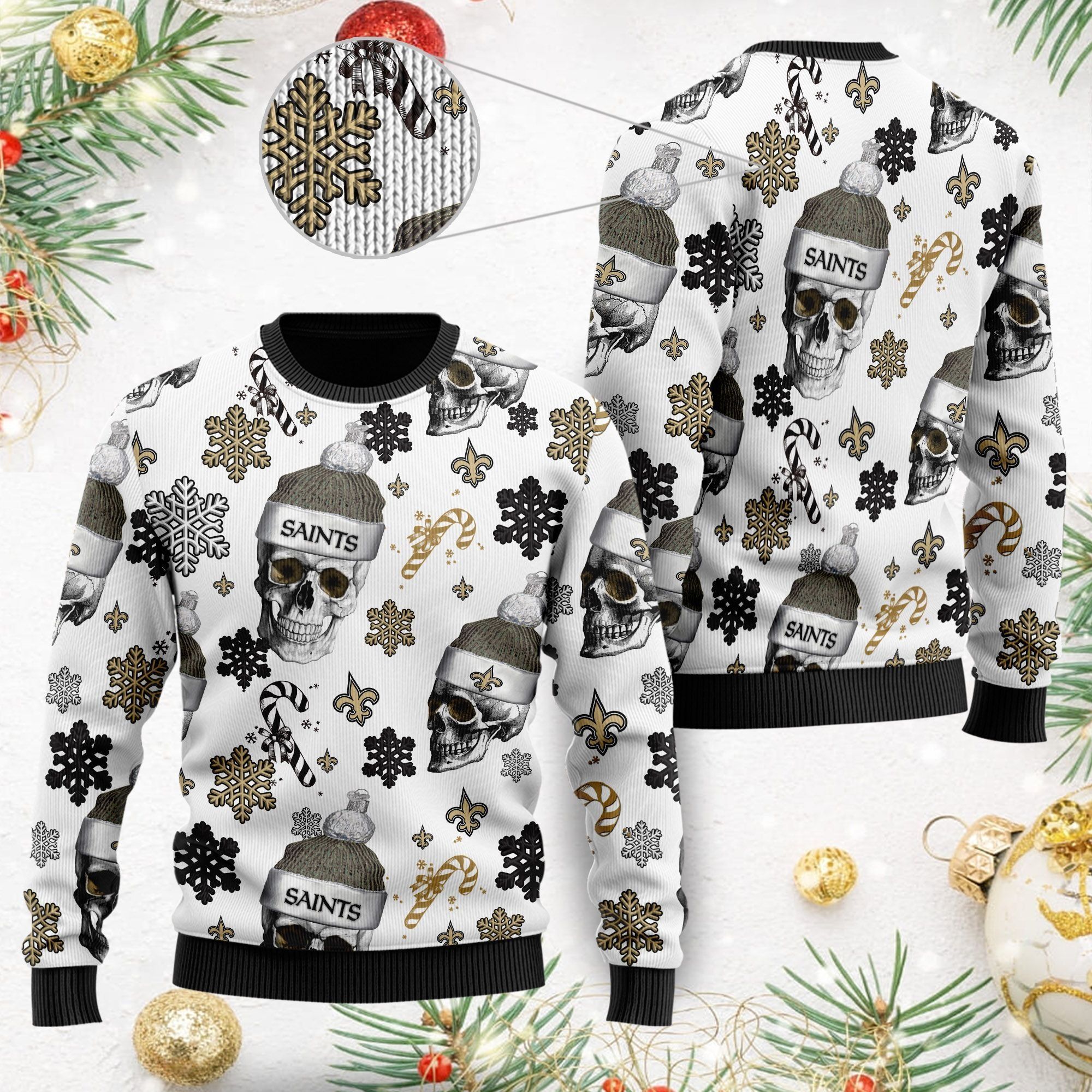 New Orleans Saints NFL Football Team Santa Skulls Ugly Christmas Sweater