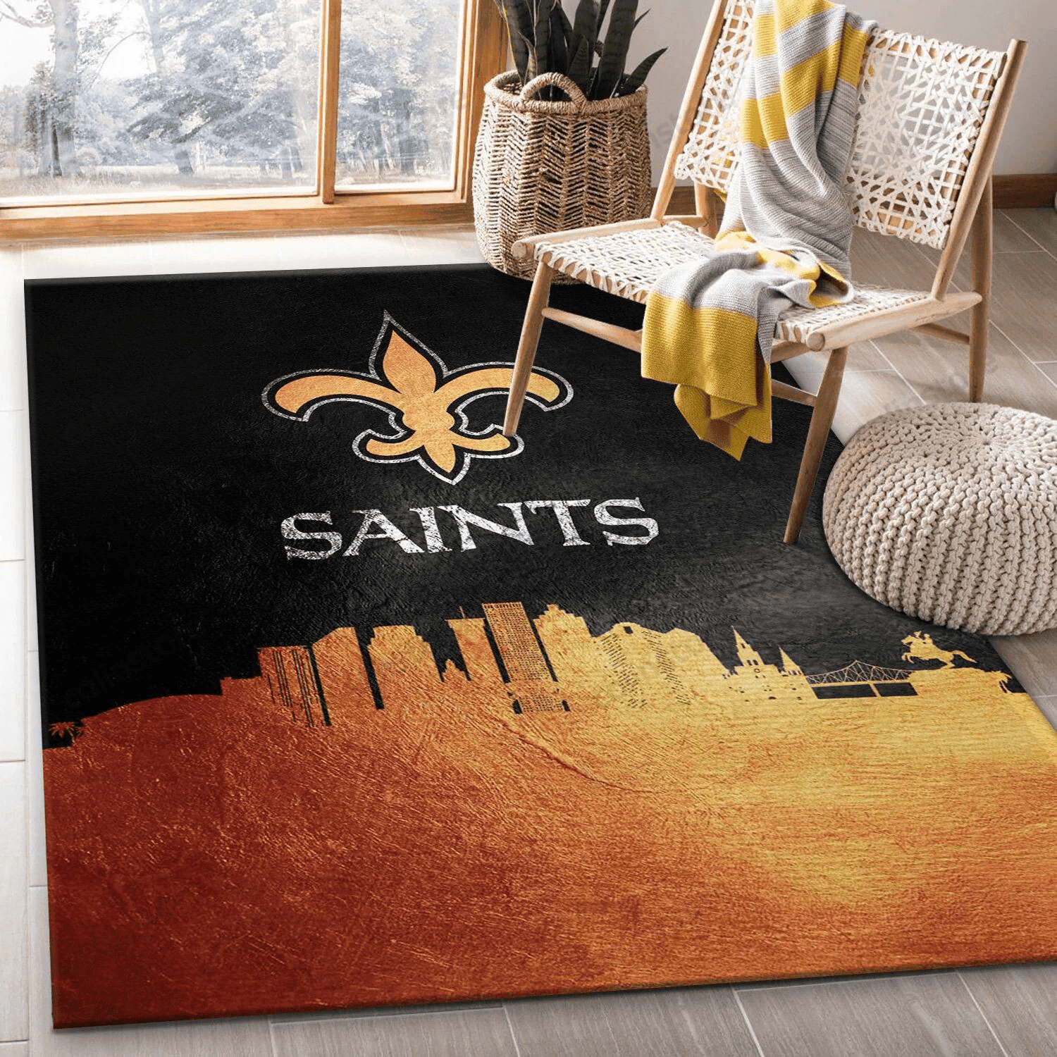 New Orleans Saints Skyline Rectangle Area Rug – Full Print Carpet For Living Room & Bedroom Home Decor