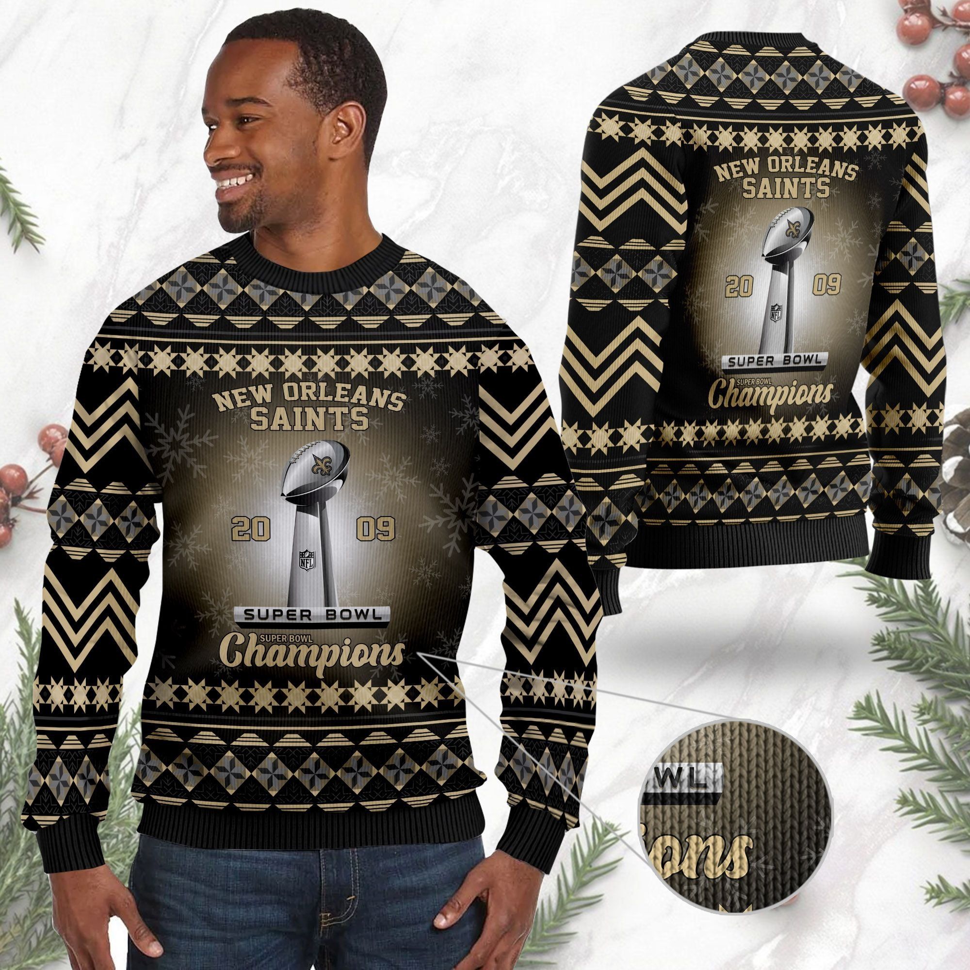 New Orleans Saints Super Bowl Champions NFL Cup Ugly Christmas Sweater