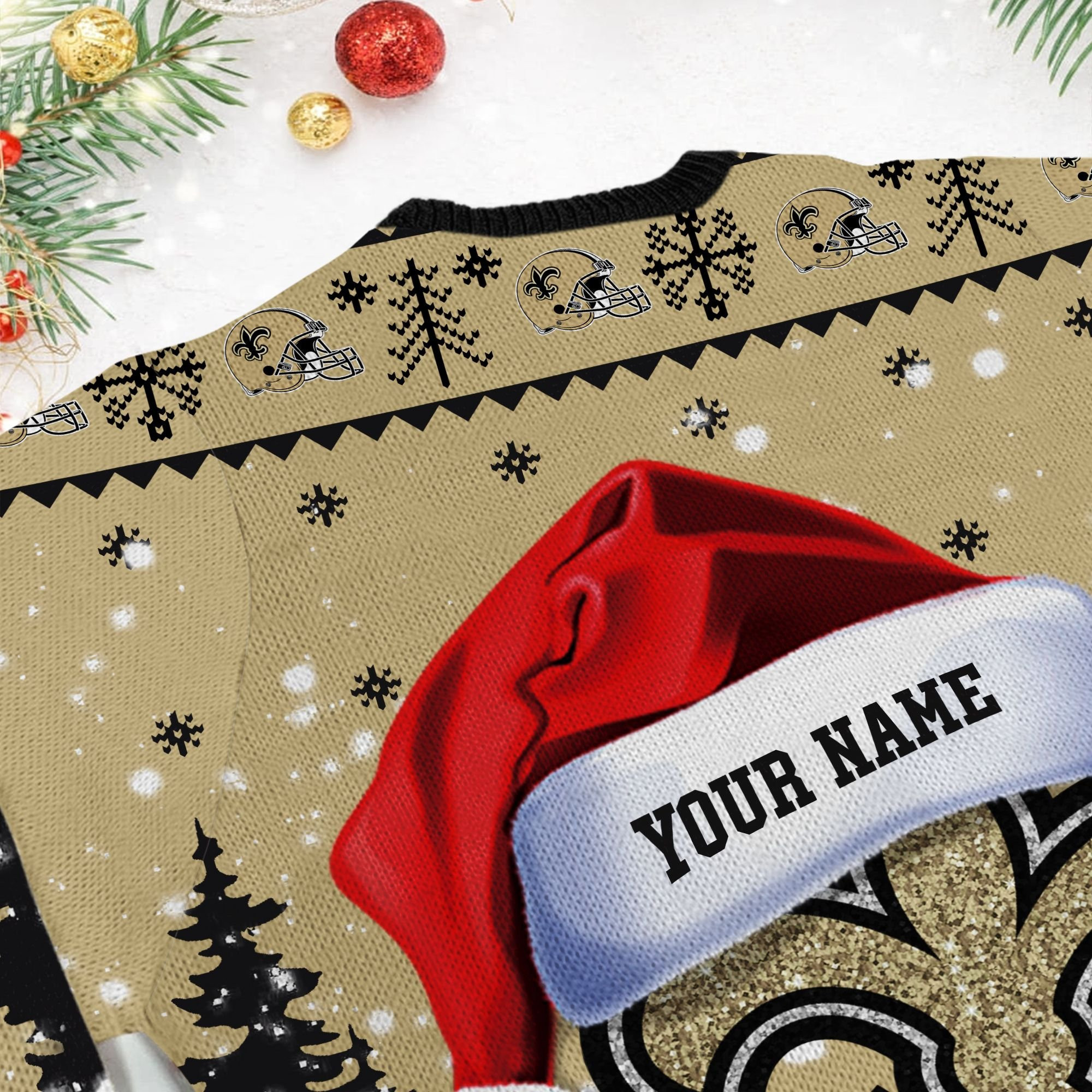 New Orleans Saints Symbol Wearing Santa Claus Hat Ho Ho Ho Personalized Ugly Christmas Sweater, Perfect Holiday Gift - Image 6