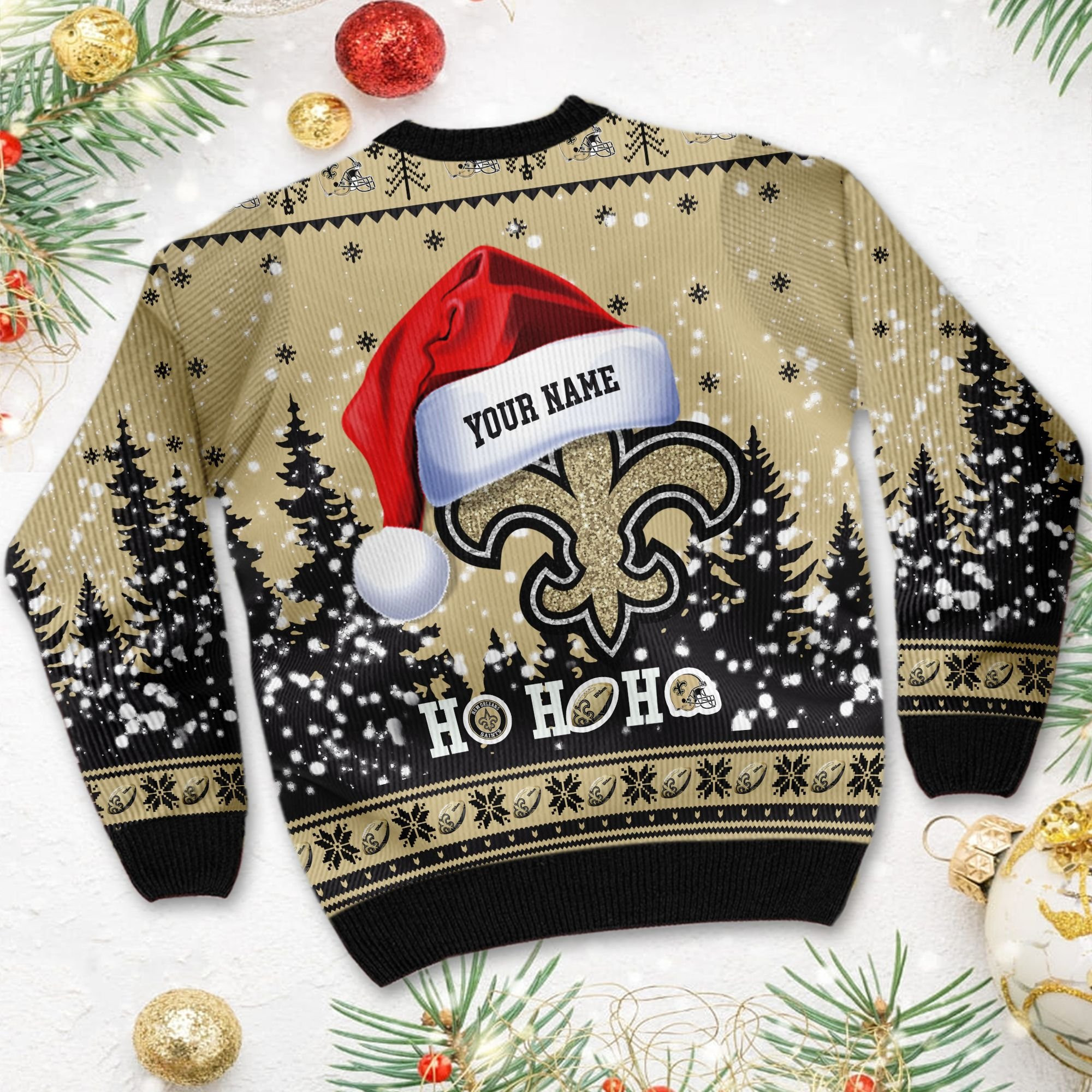New Orleans Saints Symbol Wearing Santa Claus Hat Ho Ho Ho Personalized Ugly Christmas Sweater, Perfect Holiday Gift - Image 4